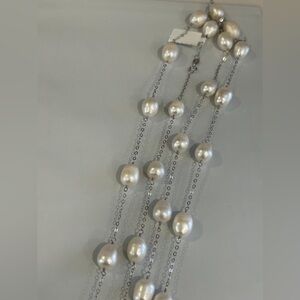 Sterling silver 8-10mm white freshwater Pearl  necklace
